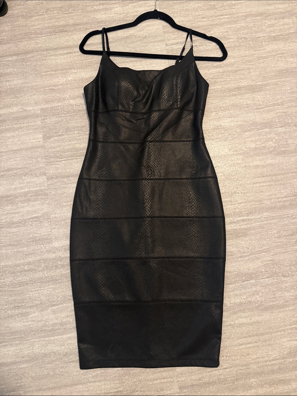 bebe Black Faux-Leather Midi Bodycon Slip Dress